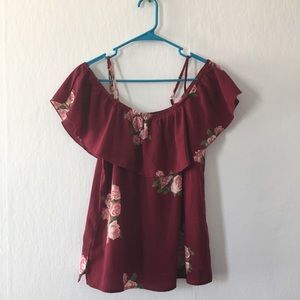 FLORAL MAROON OFF-SHOULDER TOP